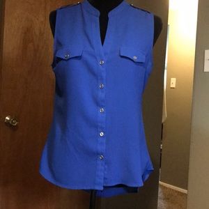 Blue button up tank